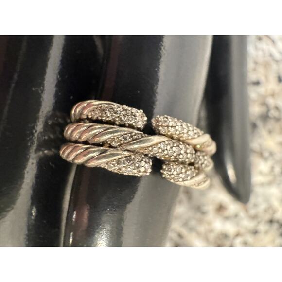 David Yurman Willow Diamond 925 Sterling Silver 3 Row Wide Band Ring Sz 7.5 - Picture 7 of 16